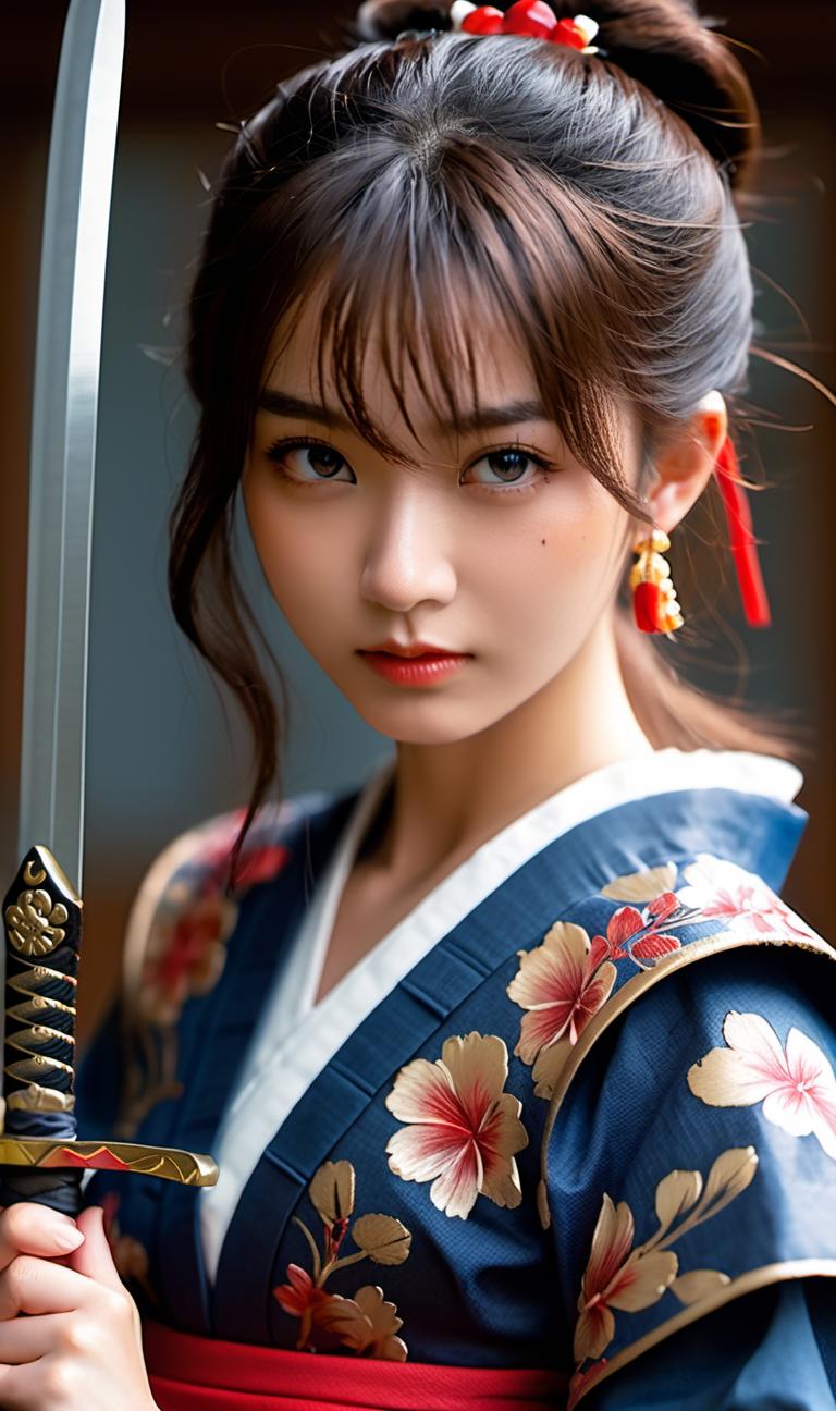 realcartoonXL_v4 - ai art image - A very cute female samurai Jap - Diffus